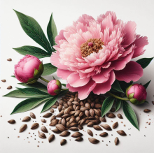 AI generated image of a peony and seeds